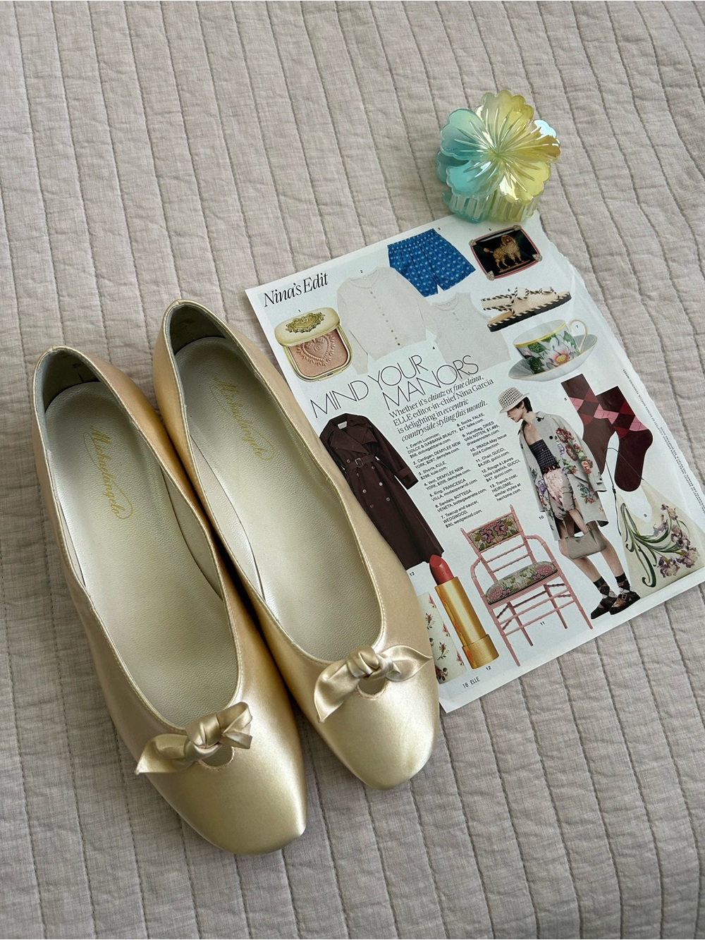 Michelangelo butter, yellow, pastel bow, classic ballet flats 8.5 soft girl